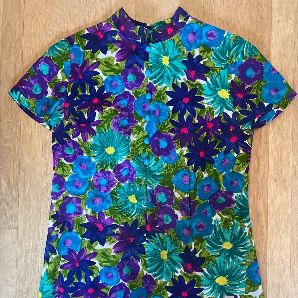 Vintage Floral Mandarin Collar Dress